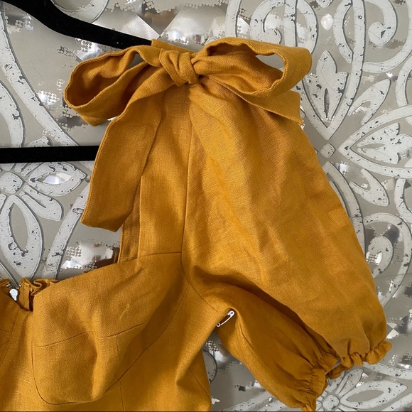 REFORMATION Yellow Ochre Spring Bow Sleeve Linen Mini Dress 2 - Picture 12 of 12